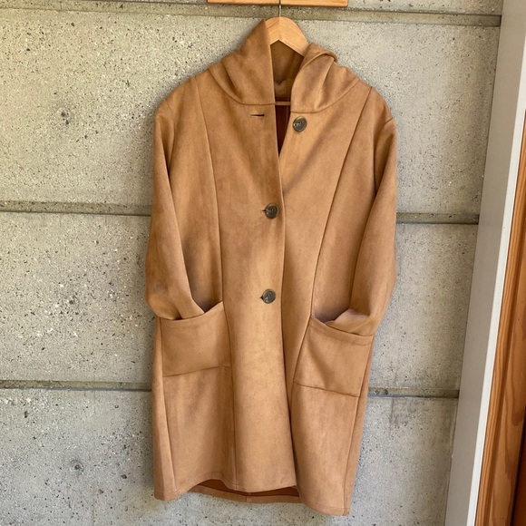 Laprimo Brushed Faux Suede Hooded Coat - Picture 1 of 12
